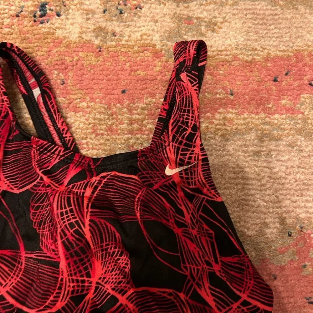 Nike Red and Black Swirl One-Piece Swimsuit